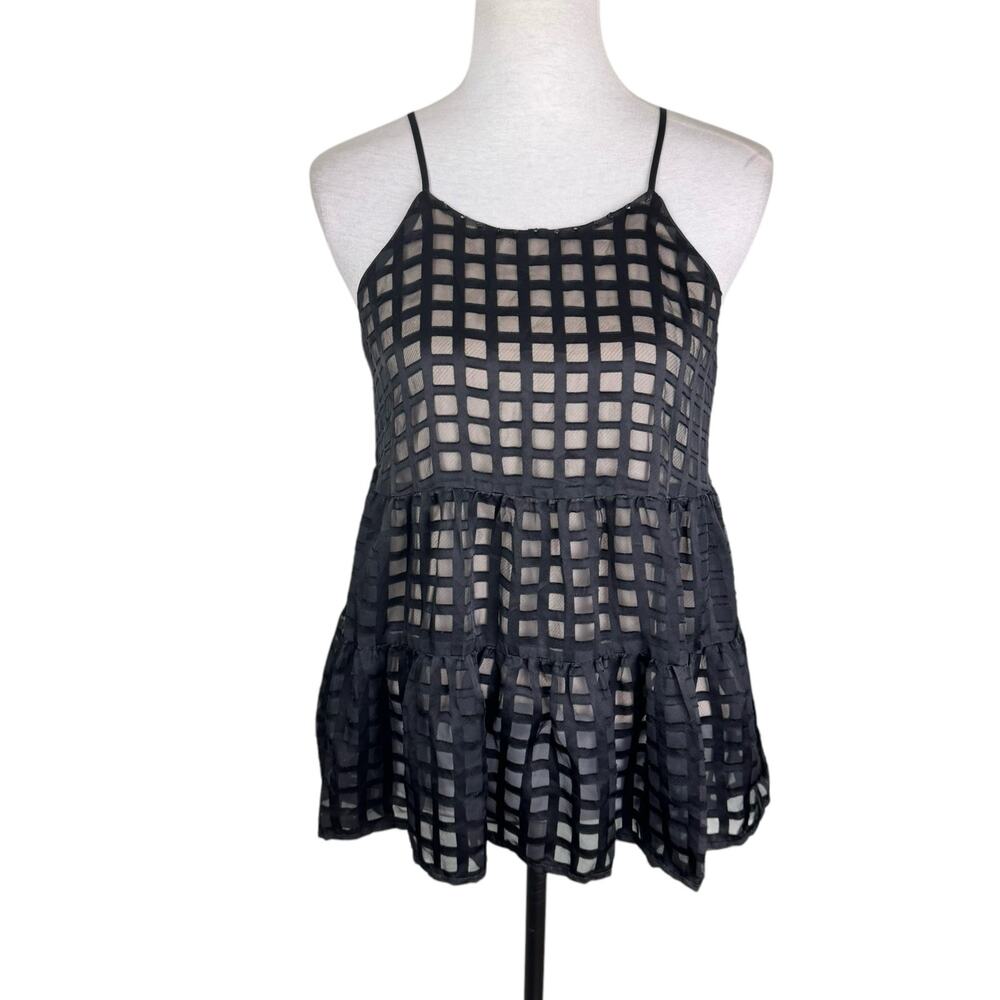 HD In Paris Anthropologie Black Beige Sleeveless Strappy Layered Halter Tank Top